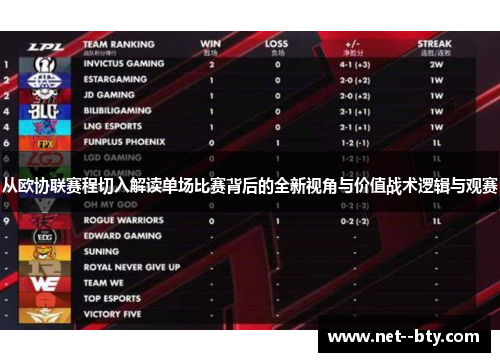 从欧协联赛程切入解读单场比赛背后的全新视角与价值战术逻辑与观赛